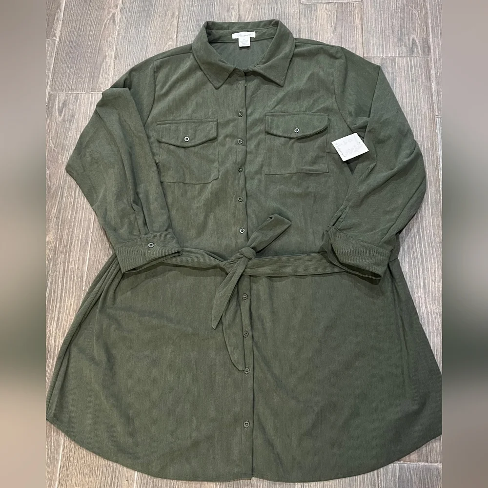 Olive Green Corduroy Button-Up Shirt Dress by PASSPORT - Picture 6 of 6